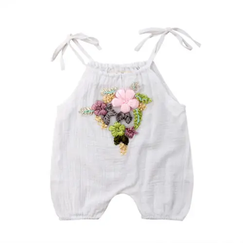 Newborn Toddler Baby Girls Flowers Embroidery Romper Jumpsuit Playsuit