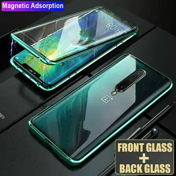 

For Oneplus 7 Pro Magnetic Case Front+Back double-sided 9H Tempered Glass Case for Oneplus 7 Metal Bumper Flip Phone Case