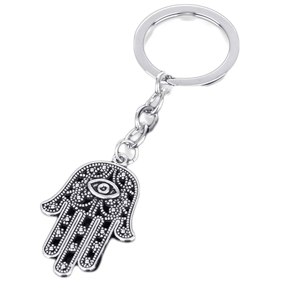 Hot Selling Key Chain Wholesale Retail Fashion Evil Eye Sliver Plated keyring Hamsa Fatima Hand Alloy Keychain