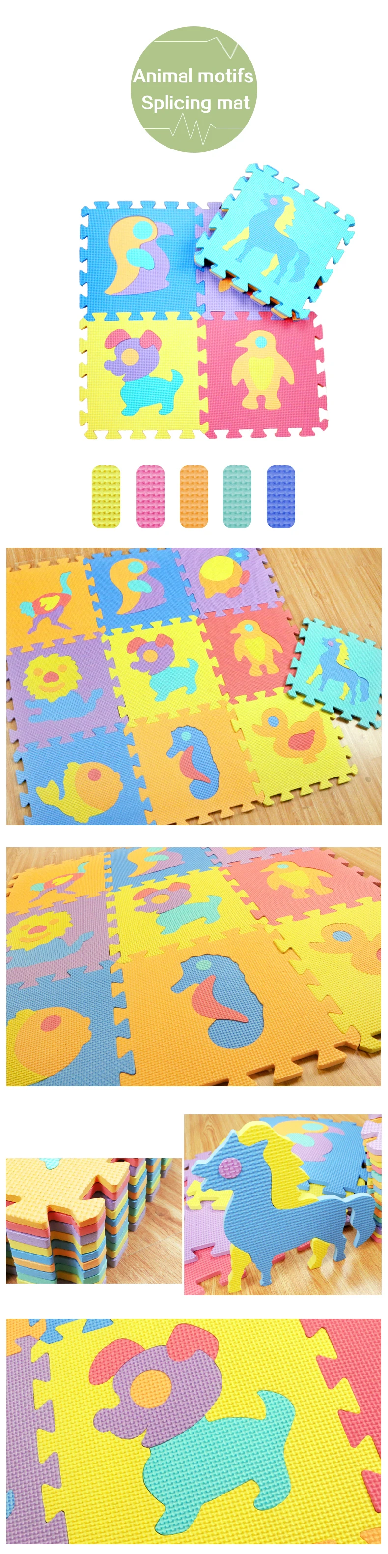 Telhas de Proteção Bebê Espuma Jogar Quebra-cabeça Esteira Cor Animal Rastejando Tapetes Tapete Bloqueio Piso Macio Crianças Jigsaw Esteiras 9 Pçs Eva 7 High Quality Brinquedos e hobbies