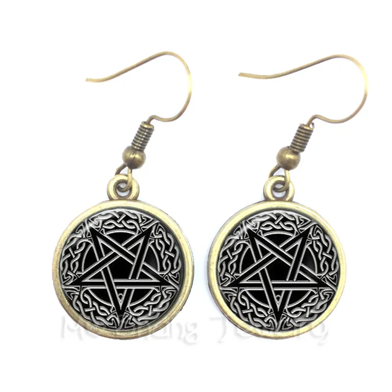 Женские серьги с логотипом Magic Wiccan Pentacle стеклянный кабошон готический талисман и