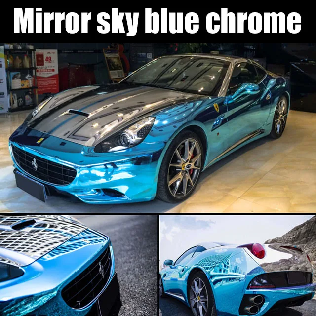 high stretchable sky blue Chrome Mirror Vinyl Wrap Film flexible Sticker Sheet emblem Car Bike Motor Body Cover