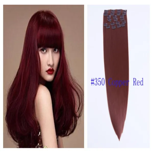 350 Copper Red Free Shipping Synthetic Clip in Hair Extension 10pcs 18inches 20inches 22inches