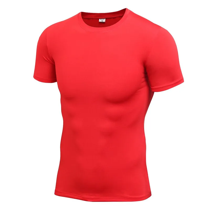 Быстросохнущие топы для фитнеса с впитывающим пот базовым слоем, M-XL мужские компрессионные облегающие футболки с круглым вырезом и длинным рукавом - Цвет: short sleeve red