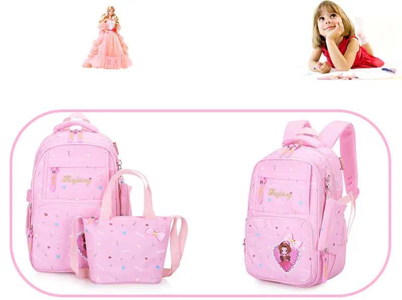 Модные забавные школьные сумки рюкзак 3 шт./компл. для девочек рюкзак для путешествий детская принцесса ортопедические школьные сумки рюкзак школьный
