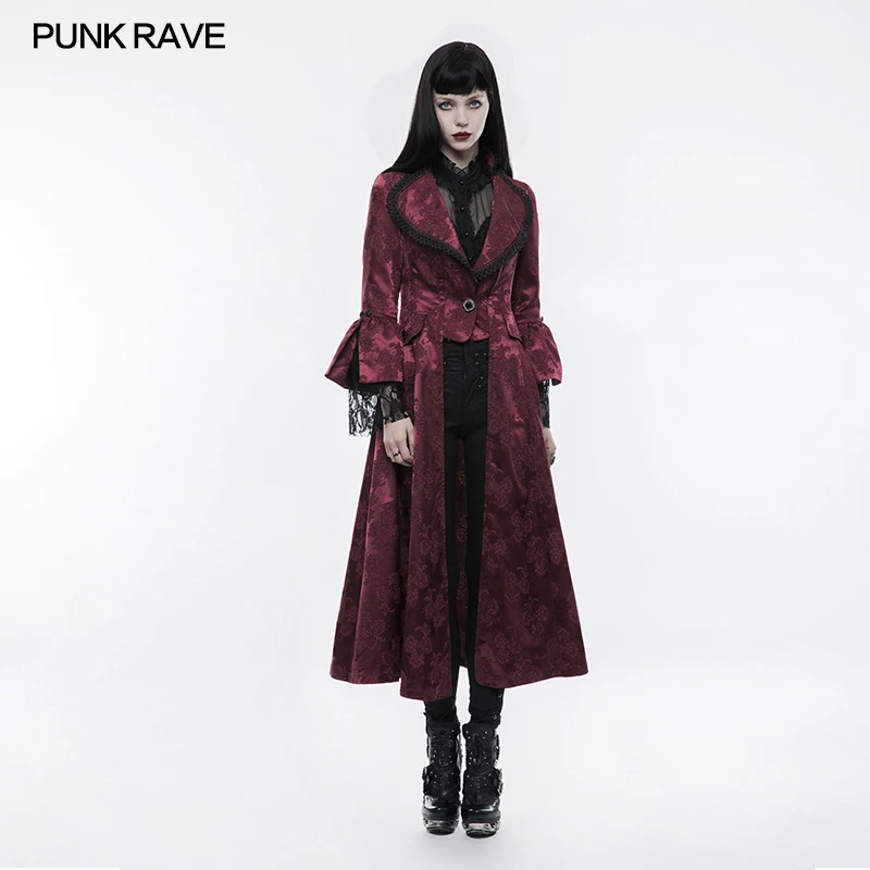 Панк RAVE Для женщин Готический, викторианской эпохи Стиль длинное пальто мода цветочным узором великолепные длинное пальто Вечеринка