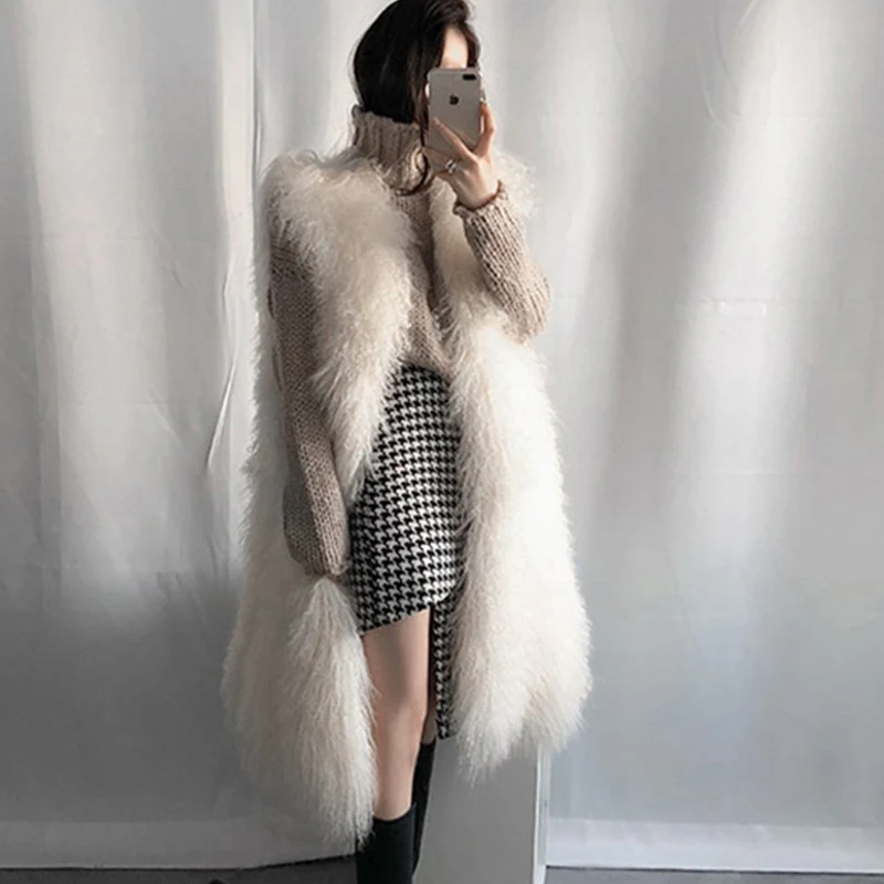Women's Winter Faux Fox Fur Long Vest Coat Fluffy Sleeveless Soft Hairy Overcoats 2018 Fashion Elegant Female Waistcoat