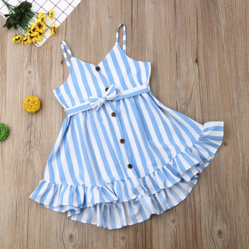 Girl Dress Summer Toddler Kid Baby Girl Dress Sleeveless Stripe Button Dress Casual Clothes Set