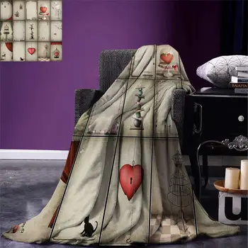 

Vintage Throw Blanket Love Valentines Day Inspired Hearts in Captivity Retro Dresses and Cat Warm Microfiber