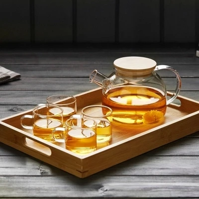 

1000ml Retro Style Large High Borosilicate Glass Tea Pot Kung Fu Tea Set with Filter Natural Bamboo Lid Strainer Teapot Kettle