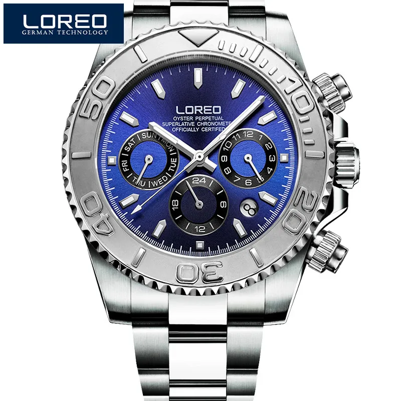

LOREO kol saatleri Men Luxury Luminous Wristwatches Stainless Steel Mechanical Watches Military Business Watch Gift For Men P03