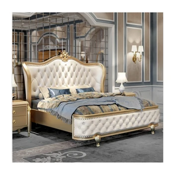 

European luxury white leather king size classical bed