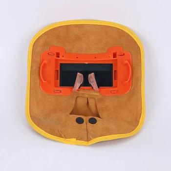 Leather Welding Protective Mask Welding Work Hood Helmet Cow Leather Mask Full Protector Cap Welder's Safety Face Mask adjustable comfortable leather protected lens glasses welding hood helmet mask overhead labor safely security clothes