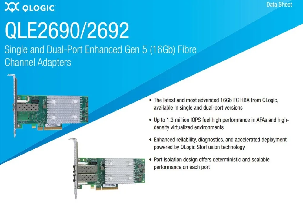  RaidStorage QLogic QLE2692-SR-CK 2-Port Dual 16g Gen 5 SFP + FC SR-Optic PCIe Controller Fibre chan