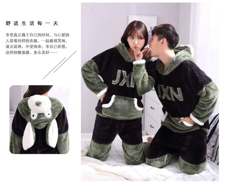 3D зимняя Пижама с капюшоном, набор передних карманов, с буквами, унисекс, kawaii, для влюбленных, домашняя одежда, толстая, для женщин, мужчин, с животными, пижамы, костюмы