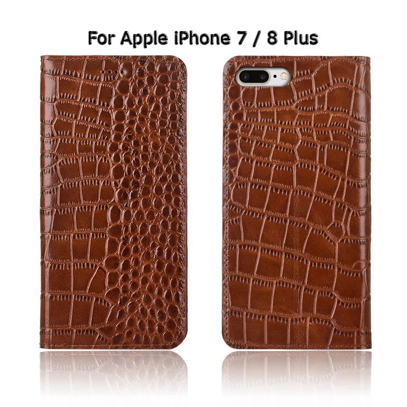 Крокодиловая текстура чехол для телефона, чехол для Apple iPhone 6, 6 S, 7, 8 Plus, Натуральная Воловья кожа, откидной кронштейн, чехол для телефона, сумка