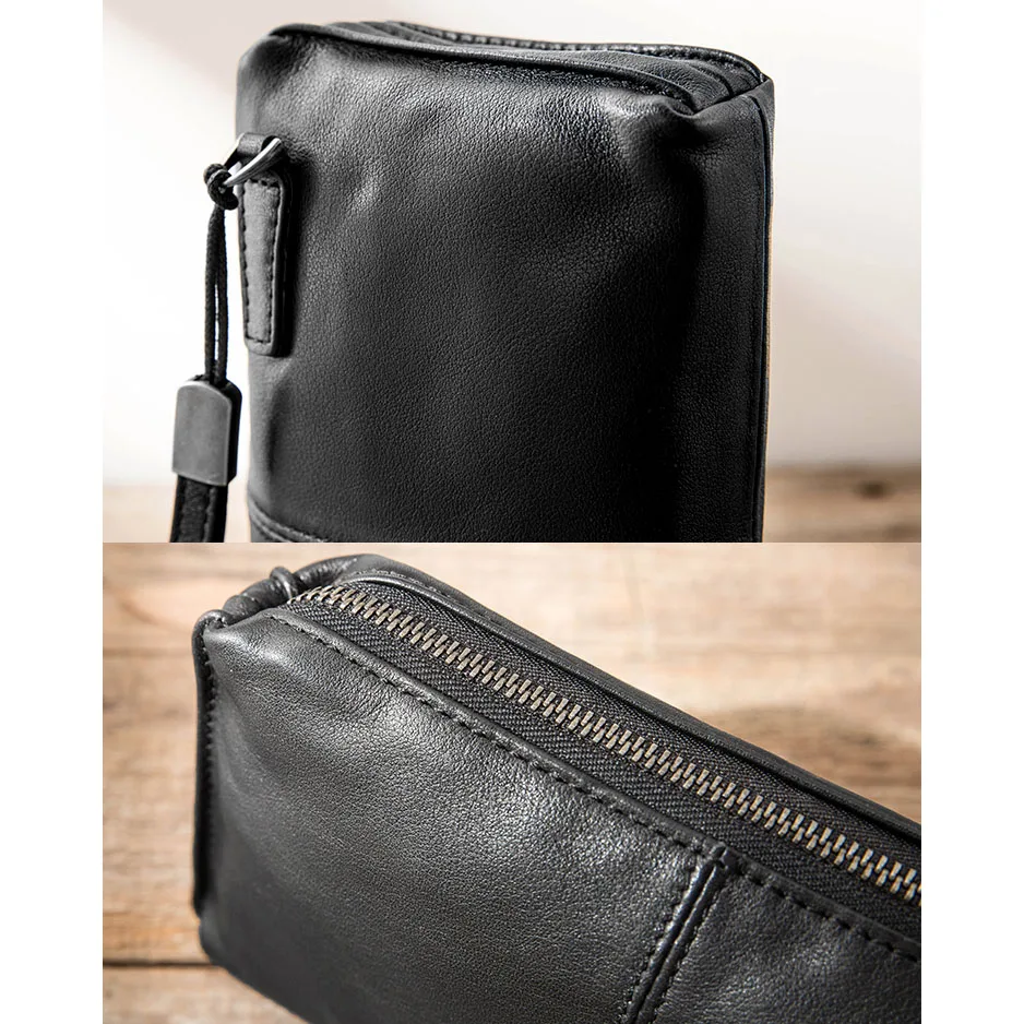 AETOO Leather handbag men's soft leather retro casual long wallet men's first layer leather zipper wallet phone bag female tide