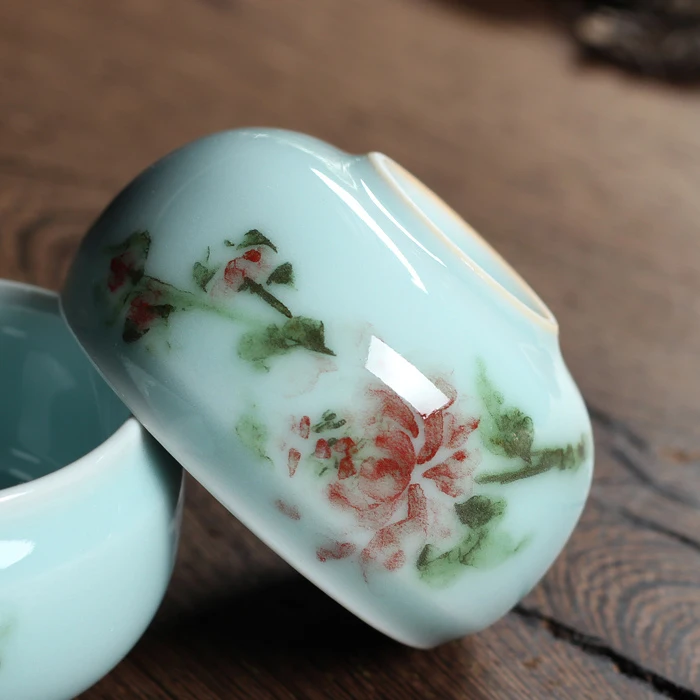 КИТАЙСКИЙ РЕДКИЙ Longquan высшего класса Celadon пион КИТАЙСКИЕ чашки чаша для художественной коллекции старшим художником и ремесленником Подарочная посылка