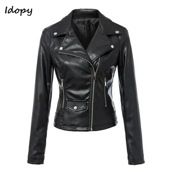 

Idopy Women`s Faux Leather Jacket With Zippers Motorcycle Pocket Lapel Collar Biker Leather Jacket and Coat For Female