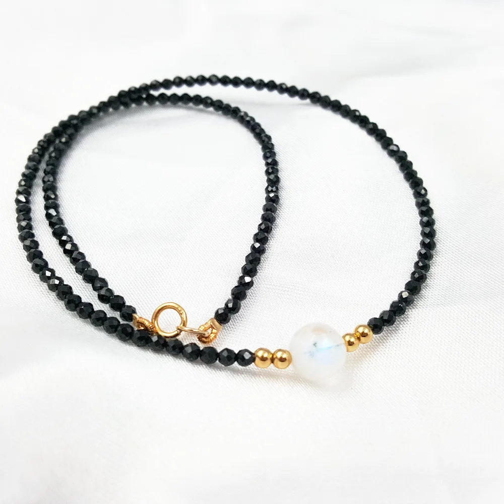 

Lii Ji Black Spinel AAA Moonstone Necklace 925 Sterling Silver 18K Gold Plated Choker Sparkling Necklace (Only Necklace)