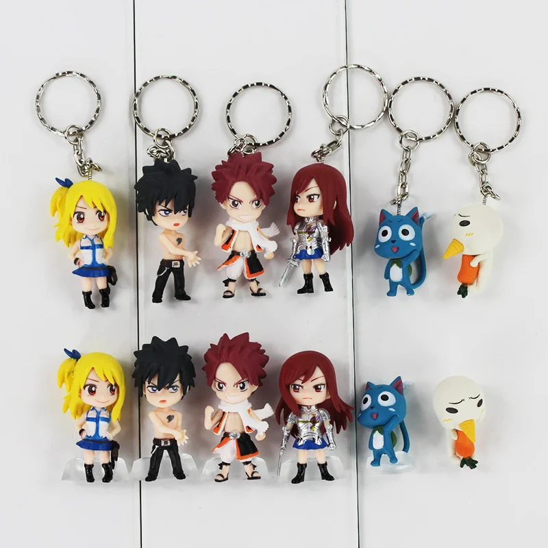 

6pcs/lot 3-5cm Fairy Tail Figure Toy Natsu Lucy Gray Happy Erza Scarlet Mini Keychain Pendants
