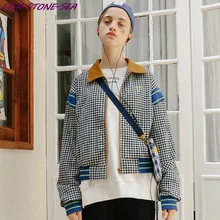 Решетки женские осенние повседневные куртки дамы блок карман на молнии с лацканами спереди воротник стойка с длинным рукавом Базовая куртка Пальто Верхняя одежда