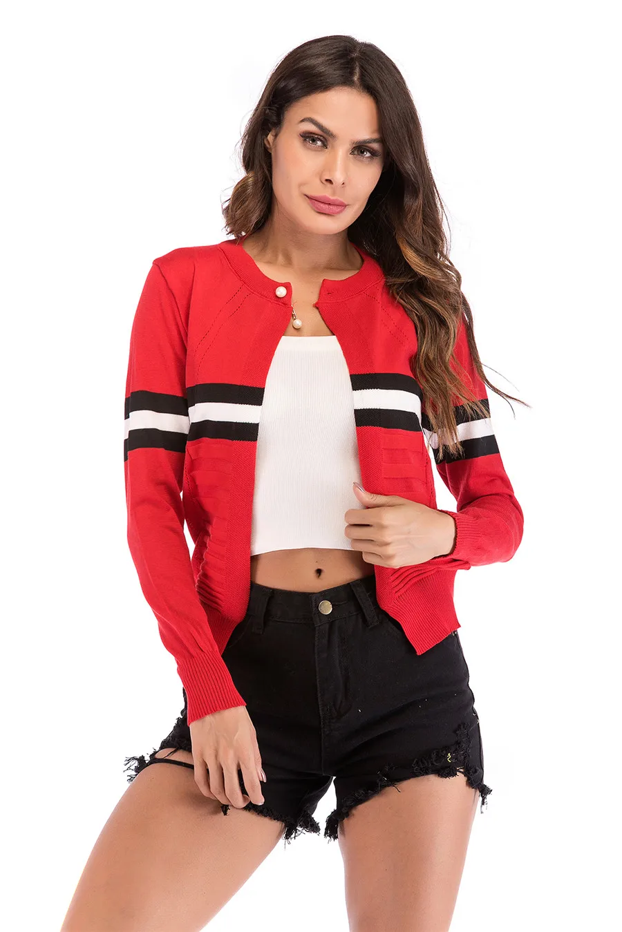 Gladiolus Striped Autumn Sweater Women 2018 Long Sleeve Beading Button Slim Knitted Cardigan Sweater Women Jumpers Ladies Coats (29)