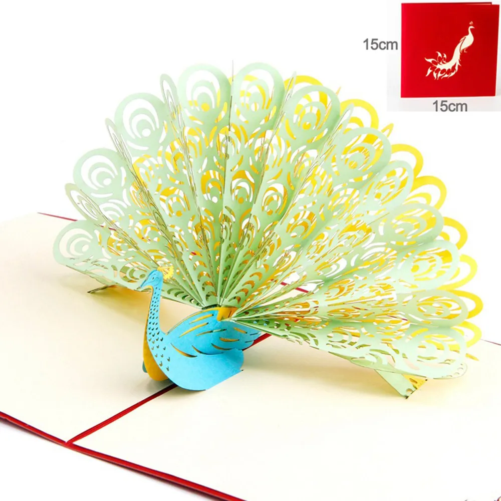3D Павлин лазерная резка всплывающие бумажные поздравительные открытки валентинка влюбленный с днем рождения подарки ручной работы сувенирные открытки