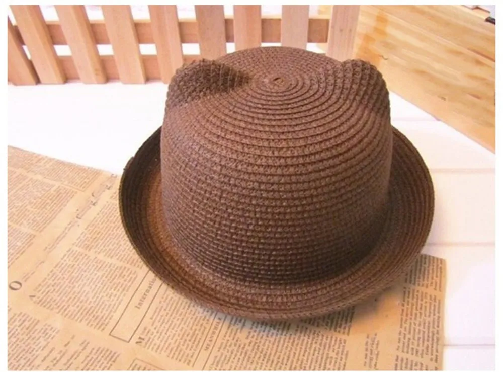 Соломенные шляпы, детские украшения для ушей, летняя детская Солнцезащитная шляпа для мальчиков и девочек - Цвет: CAMEL
