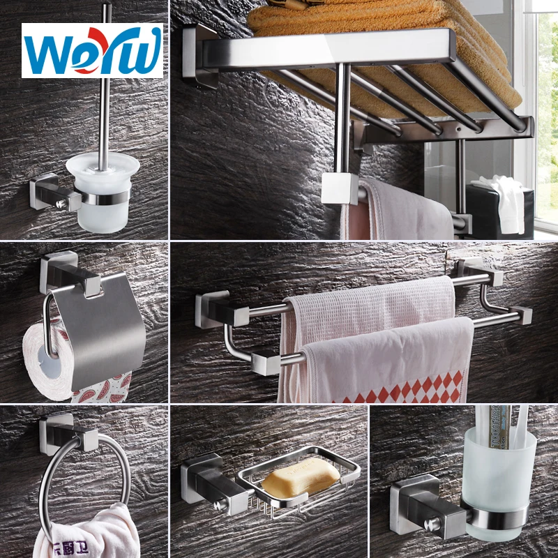 

WEYUU Bathroom accessories Robe Hooks Towel Rack ,Toilet Brush Holder Bathroom Series Stainless Steel Bathrooms Hardware Sets