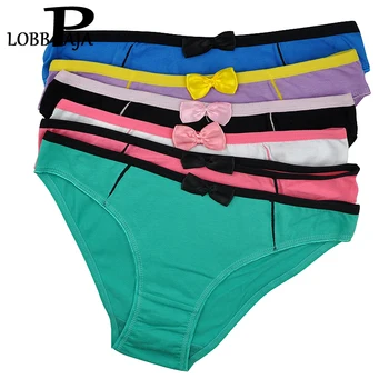 

LOBBPAJA Brand Lot 6 pcs Woman Underwear Cotton Panties Solid Bow Girls Cute Briefs Intimates Lingerie M-XL for Women