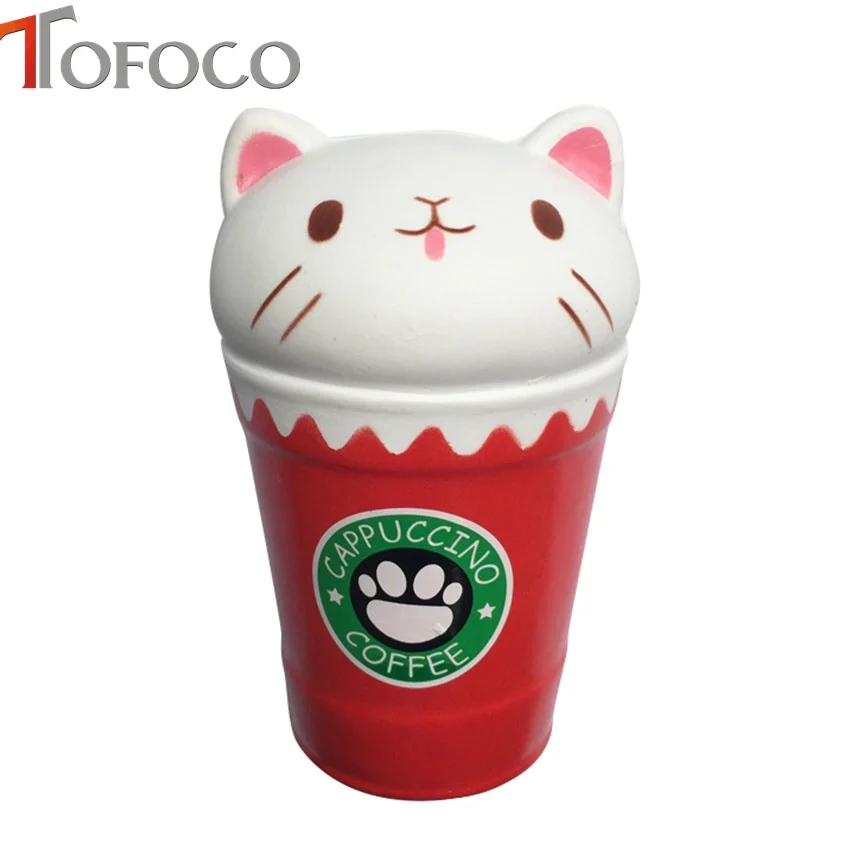 TOFOCO Kawaii Jumbo Squishies кошка кофе чашки мягкими замедлить рост антистресс ароматизированные игрушки розыгрыши - Цвет: red