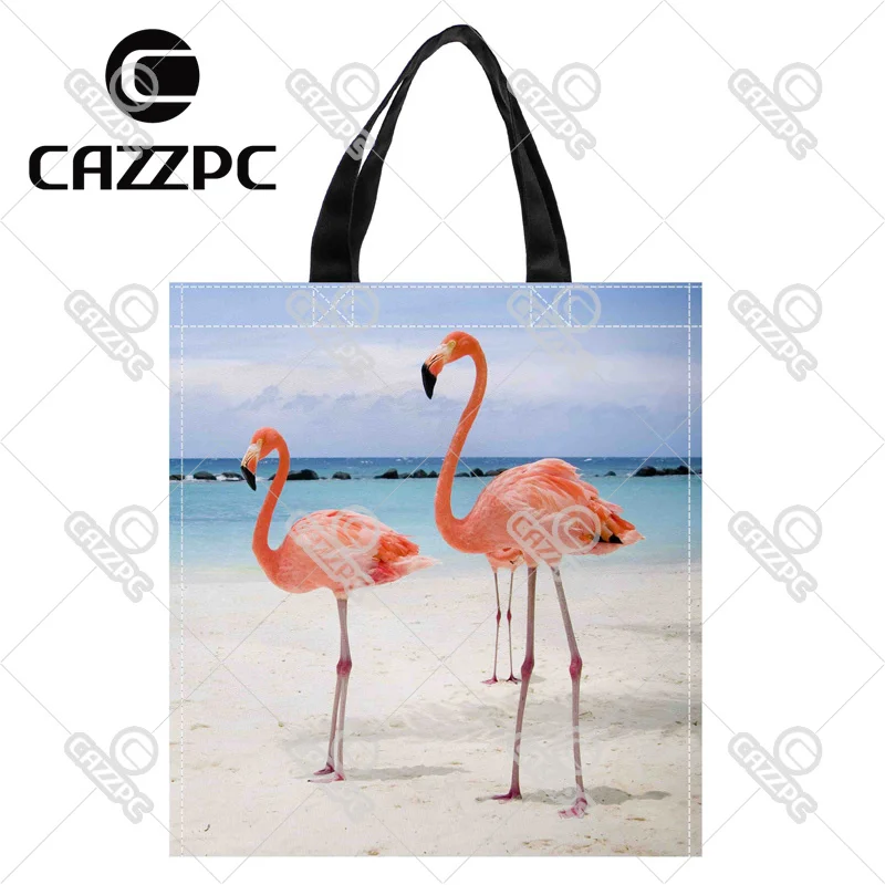 

Summer Style Tropical Beach Sea Flamingos Bird Print Nylon Oxford Reusable Shopping Bag Gift Foldable Bag Eco Bag Pack of 2