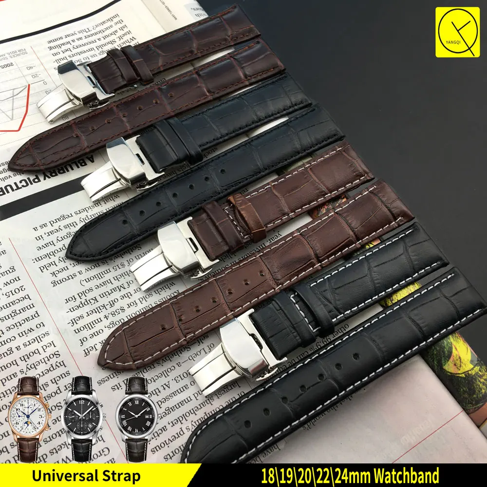 

High quality Leather Watchband 18mm 19mm 20mm 22mm 24mm Watch Strap Band Deployment Buckle for Zenith Certina Movado PP Bracelet