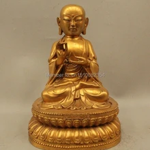 1" Тибет Буддизм храм Бронзовый 24 К Золото Гуру Лама Сиденья Буддийский монах Статуя