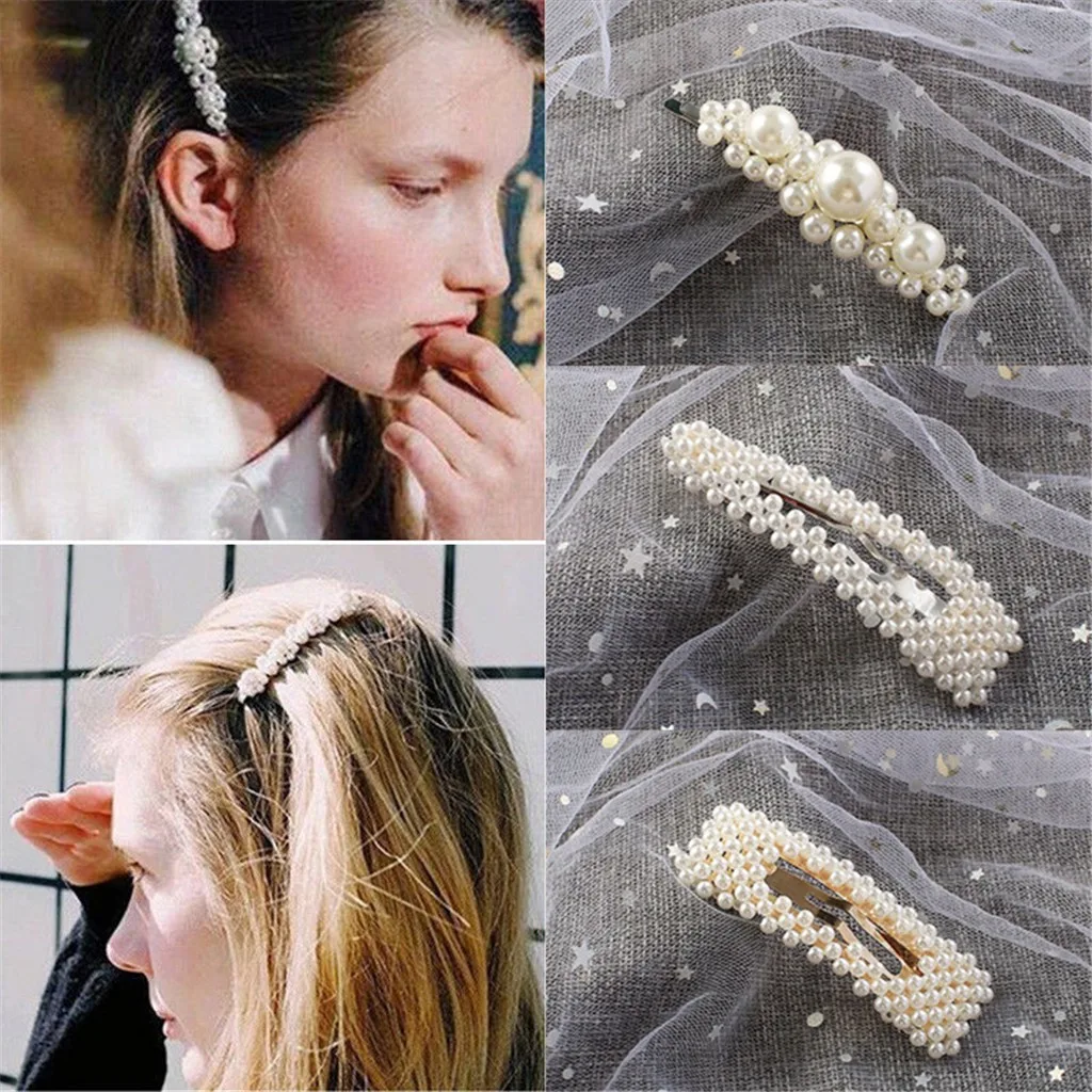 

1pc New 2019 Pearl Hair Clip for Women Elegant Korean Design Snap Barrette Stick Hairpin Hair Accessories hot Hair Pins
