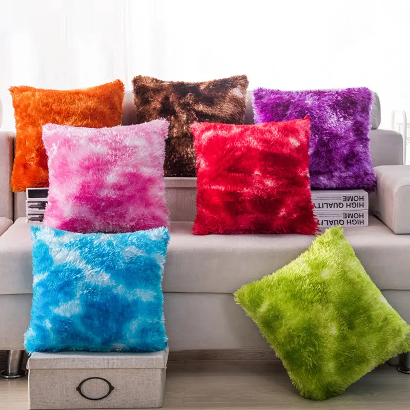 

45*45 cm GradientRamp European Plush Pillow Case Wool Cushion Cover Faux Fur Sofa Bed Pillowcase Cover Christmas Pillow Cover