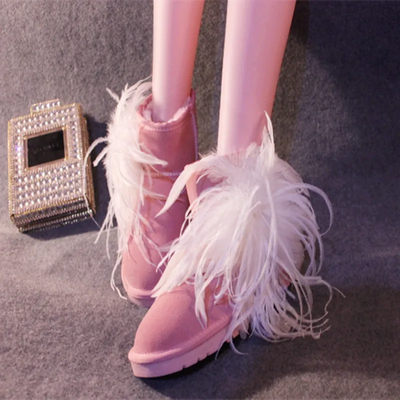 

High quality original design the fairy pink handmade ostrich wool big feather flower low women's flat shoes