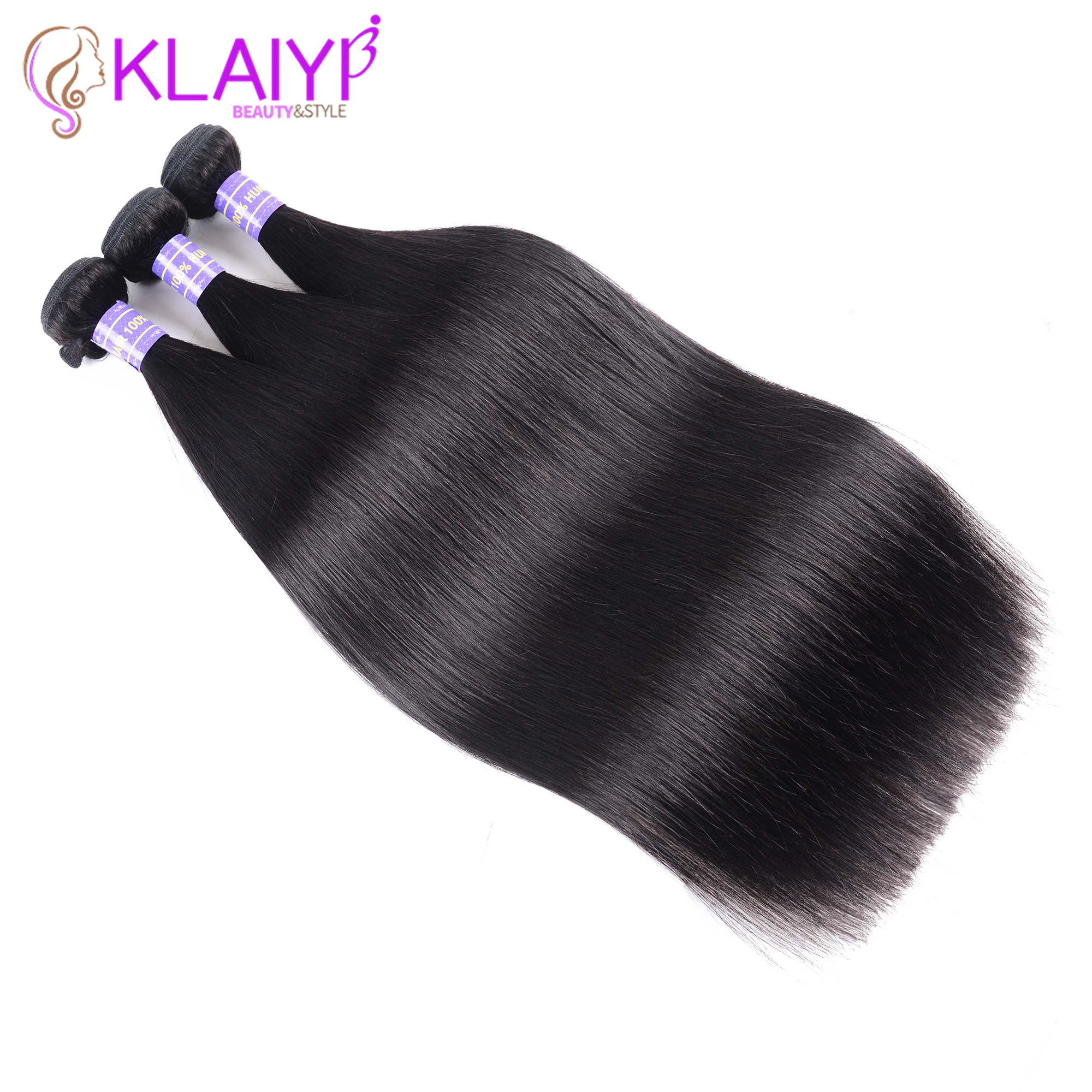 Klaiyi Hair Products Brazilian Hair Weave Bundles Straight Hair Bundles 8-26 Inch Dark Black Color 100% Human Remy Hair Weft