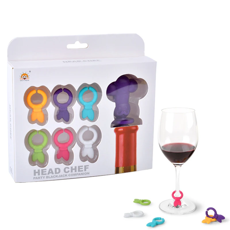 

6+1pcs/set Creative Small Chef Wine Bottle Stopper Cap with Wine Glass Cup Marker Recognizer Labels Charms Bar Party Supplies