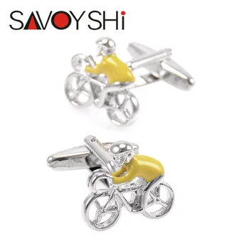 

SAVOYSHI Bicycle Cufflinks for Mens Shirt Cuff buttons High Quality Yellow Enamel Jockey Cuff links Fashion Brand Men Jewelry