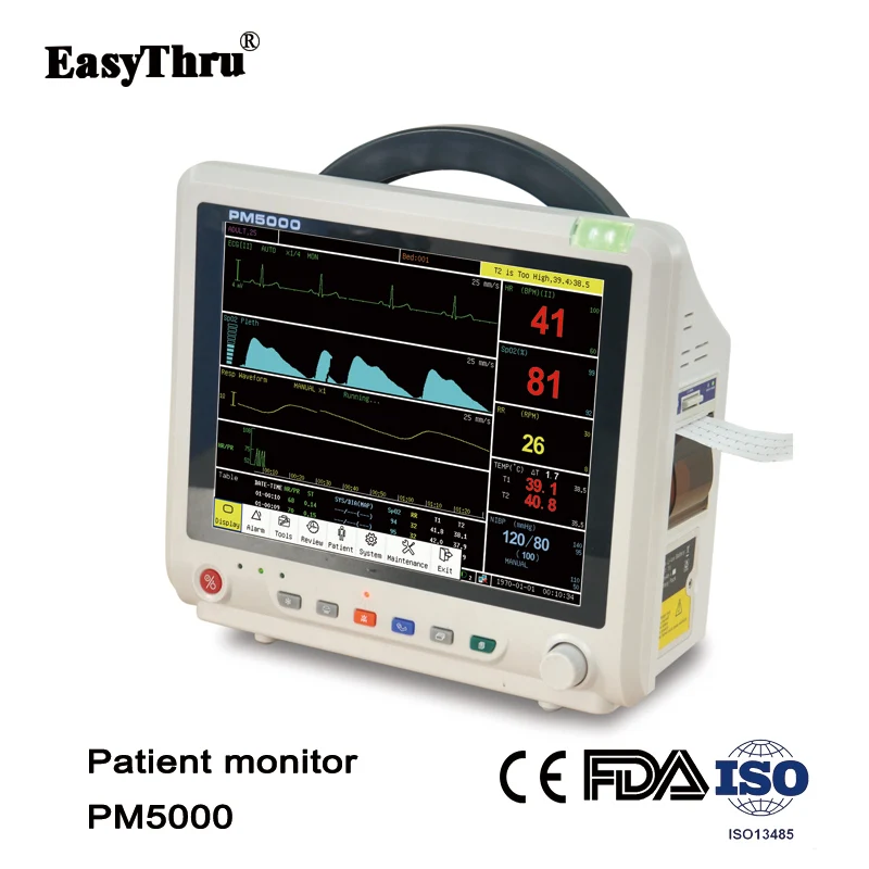 

EasyThru PM5000 12.1inch ICU Hospital Equipment Monitor TEMP Pulse Rate Respiration ECG SPO2 NIBP MultiParameter Patient Monitor