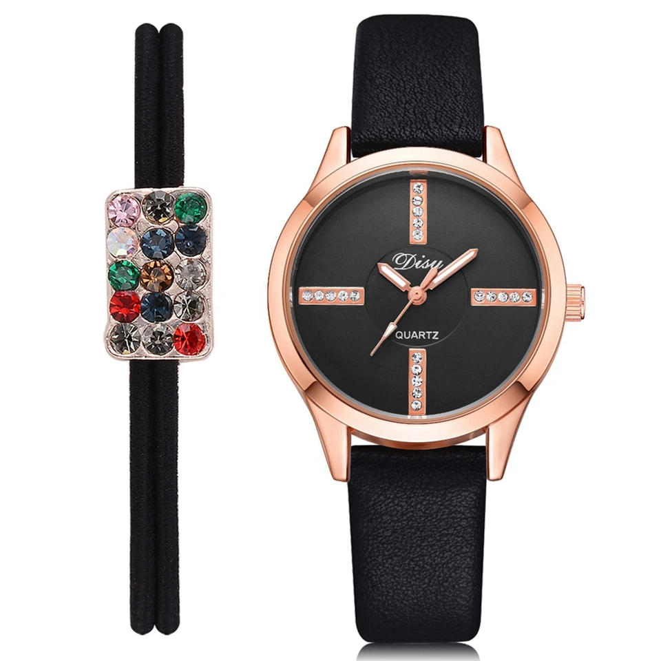 

Disu Brand Watces For Women Fashion Black Business Clock Wrist Watch Luxury Rose Gold Female Sport Crystal Creative Watches Gift