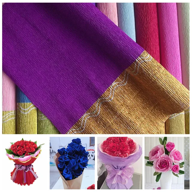 1PC 50 X 250cm Gold Edge Crepe Paper Flowers Wrapping DIY Party Decoration Backdrop Streamer Crafts 1PC 50 X 250cm Gold Edge Crepe Paper Flowers Wrapping DIY Party Decoration Backdrop Streamer Crafts