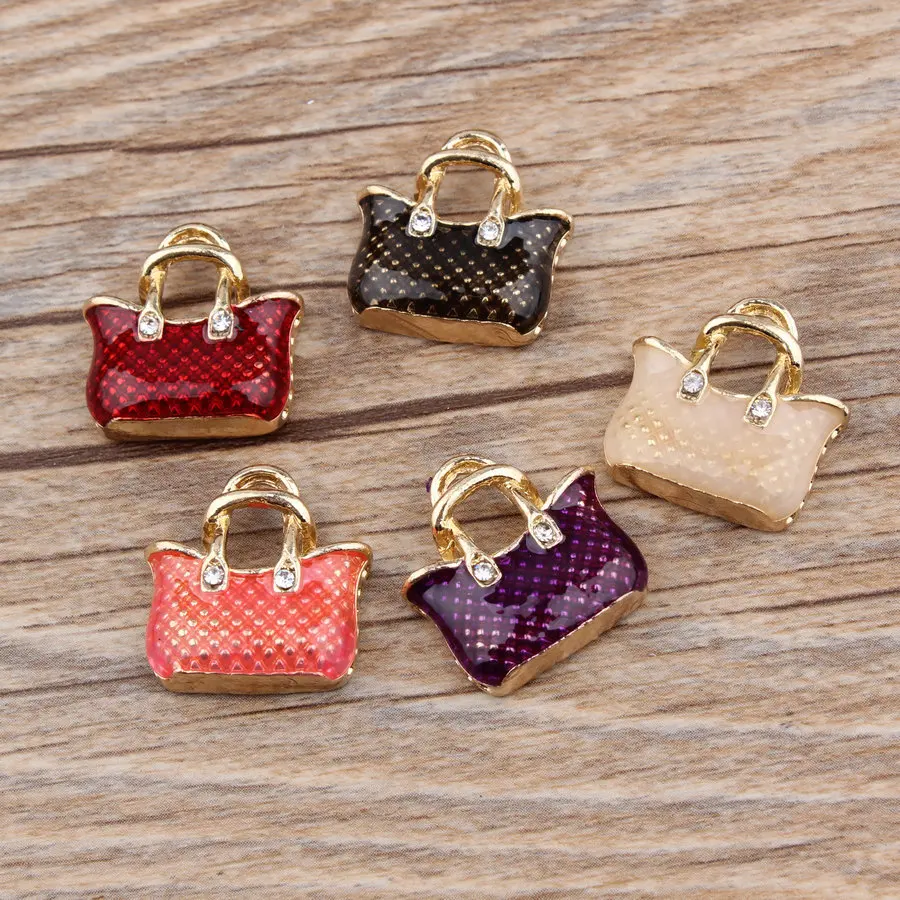 

2019 New Arrival Oil Drop Charms 10pcs/lot Fashion Bag Gold-Color Enamel Charms Fashion Jewelry Accessories