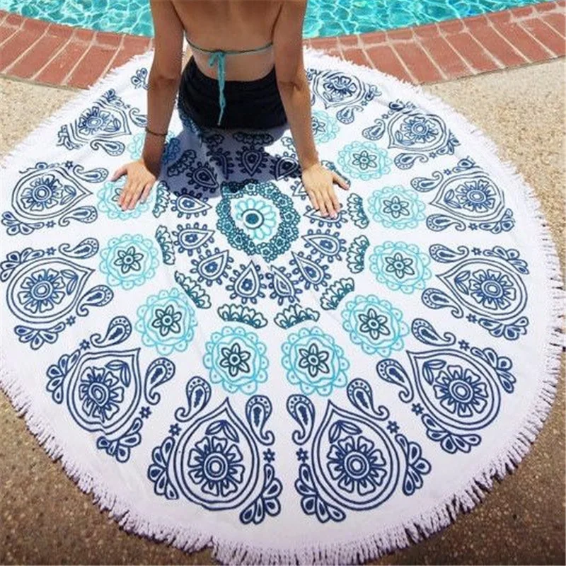 2017 New European Beach Towel Blanket Cotton Print Large Fringed Round