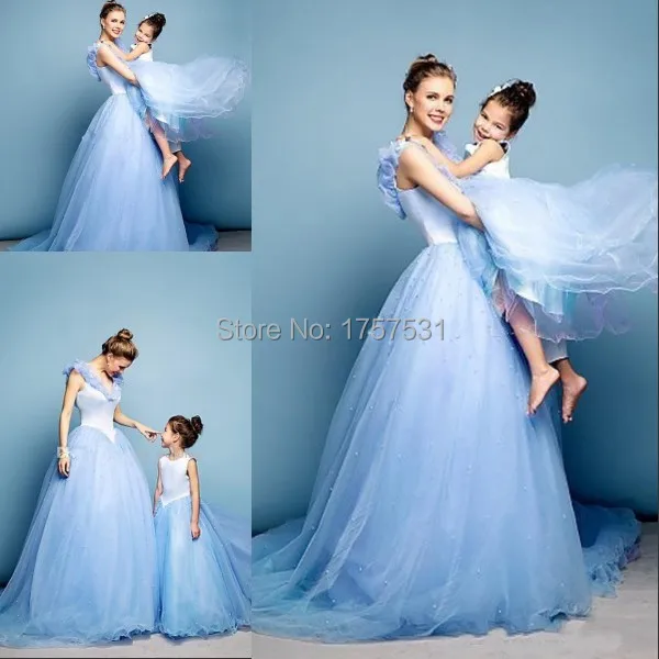 Newest Cinderella Prom Dresses Mother Daughter Matching Newest Cinderella Prom Dresses Mother Daughter Matching Blue Ball Gown V Neck Cap Sleeves Wedding Party Custom In Evening From