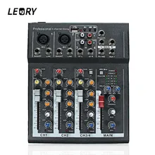 LEORY Мини Портативный 4 канала Профессиональный DJ аудио караоке микшерный пульт с USB 48 в мощный металлический цифровой DJ микшер звука