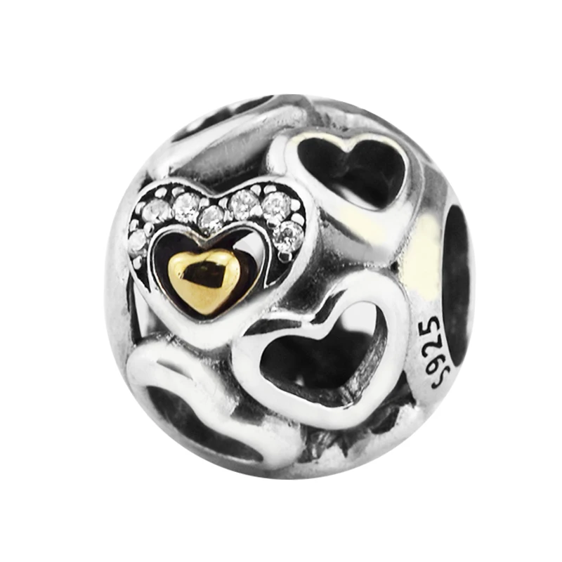 

Fits for Pandora Beads Bracelets Heart of Romance Charms with 14K Real Gold 100% 925 Sterling-Silver-Jewelry Free Shipping