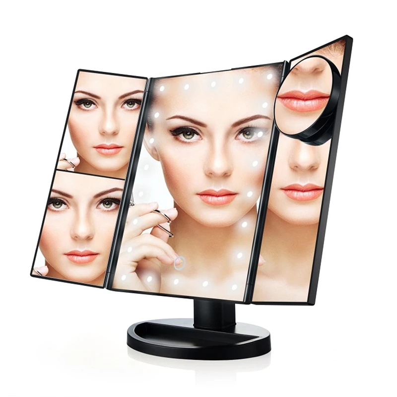 

Makeup Mirror 22LED Lighted Touch Screen 10X Magnification Foldable Adjustable LED Mirror Three Folding Touch Screen Mirror